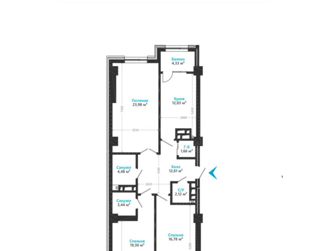  Квартира, 3комн, ПСО, Элитка, 6этаж, 14этажность, 106м<sup>2</sup>, 1000$