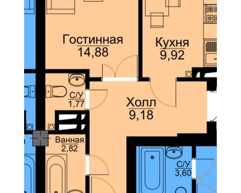  Квартира, 2комн, ПСО, Элитка, 5этаж, 10этажность, 53м<sup>2</sup>, 55500$