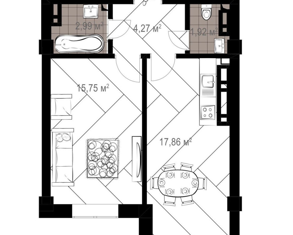  Квартира, 1комн, ПСО, Элитка, 4этаж, 12этажность, 42.66м<sup>2</sup>, 38.000$