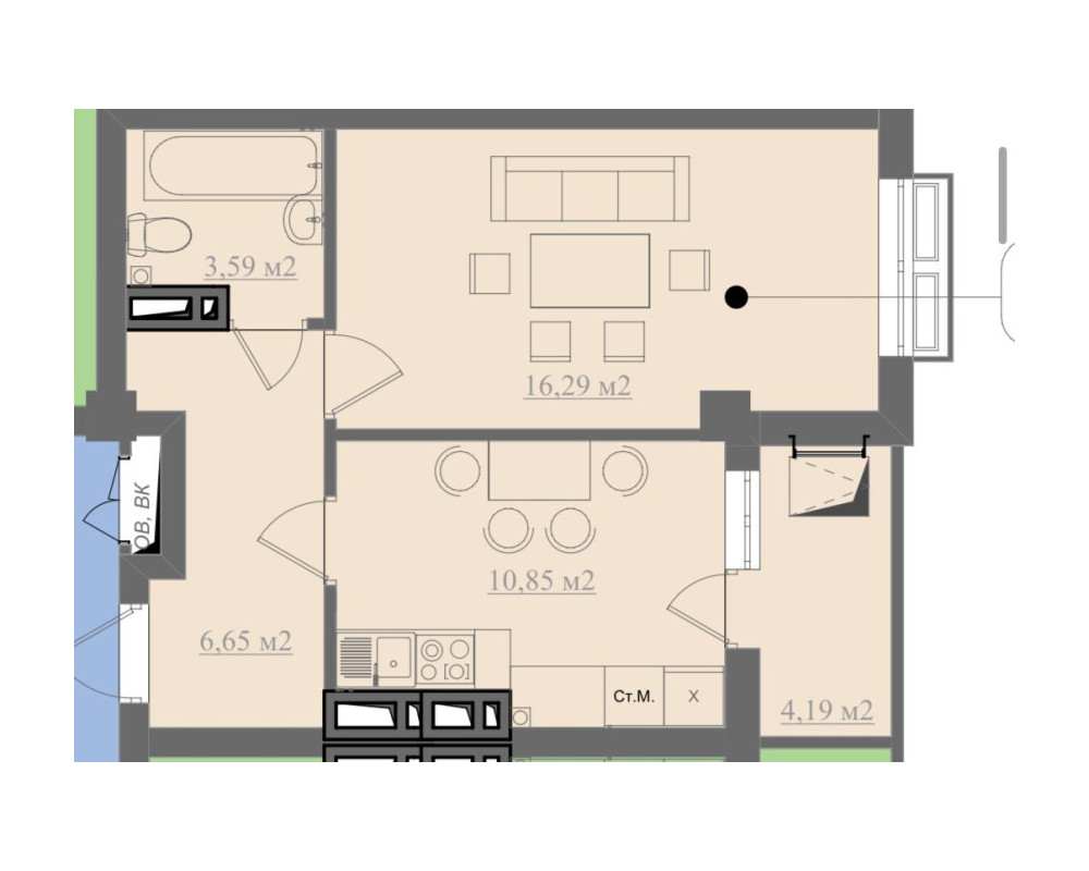 Квартира, 1комн, ПСО, Элитка, 3этаж, 10этажность, 41м<sup>2</sup>, 37500$