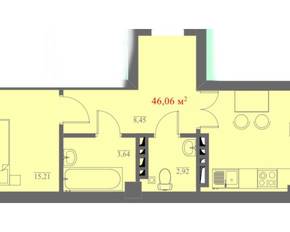  Квартира, 1комн, ПСО, Элитка, 1этаж, 10этажность, 46.06м<sup>2</sup>, 36500$