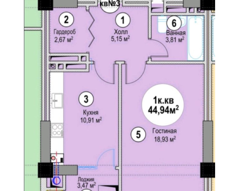  Квартира, 1комн, ПСО, Элитка, 9этаж, 12этажность, 45м<sup>2</sup>, 43000$