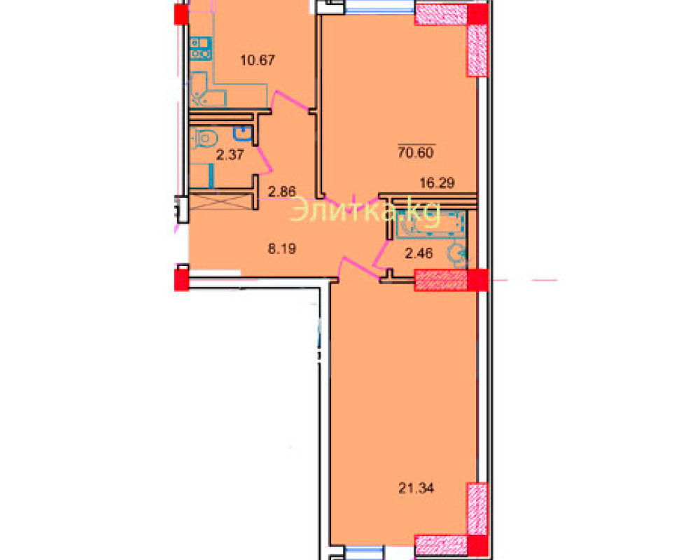, Квартира, 2комн, с отделкой, Элитка, 2этаж, 9этажность, 70м<sup>2</sup>, 75000$