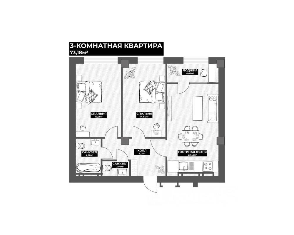 , Квартира, 3комн, ПСО, Элитка, 8этаж, 12этажность, 73.2м<sup>2</sup>, 98000$