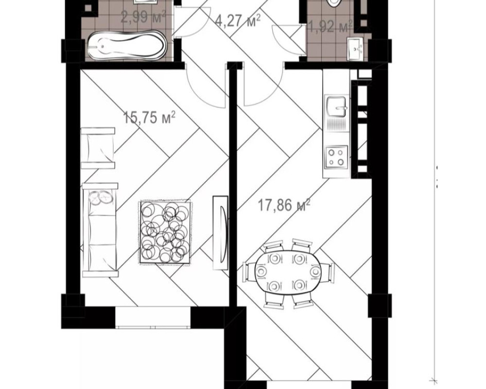 , Квартира, 1комн, с отделкой, Элитка, 5этаж, 14этажность, 43м<sup>2</sup>, 37500$