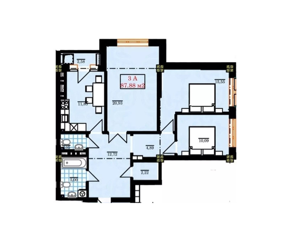  Квартира, 3комн, с отделкой, Элитка, 3этаж, 12этажность, 88м<sup>2</sup>, 111000$