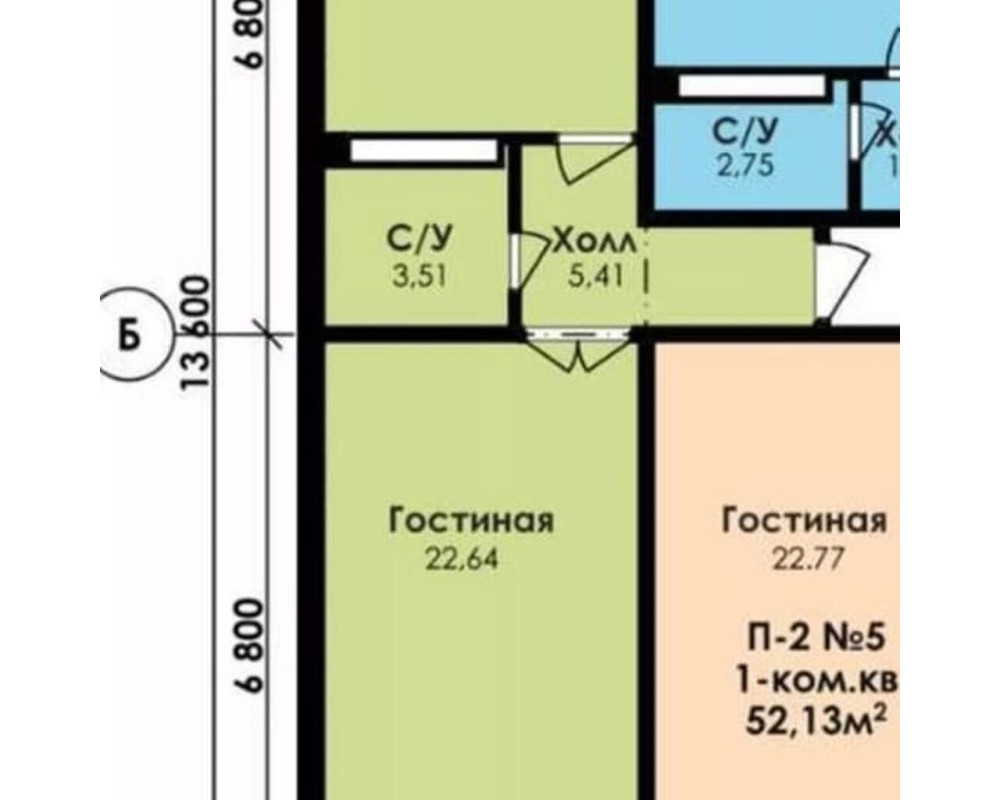  Квартира, 1комн, ПСО, 107 серия, 3этаж, 9этажность, 54.5м<sup>2</sup>, 53500$