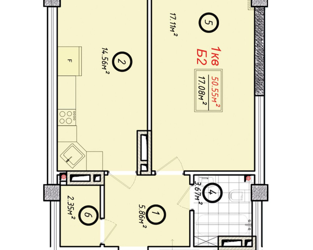 , Квартира, 1комн, ПСО, Элитка, 8этаж, 14этажность, 50.55м<sup>2</sup>, 65500$